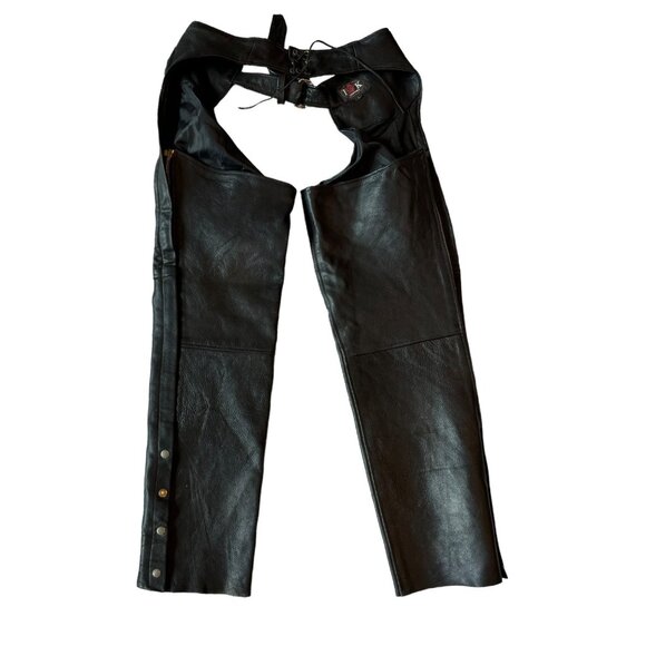 IK Leather Black Leather Chaps Size Large - Picture 1 of 7
